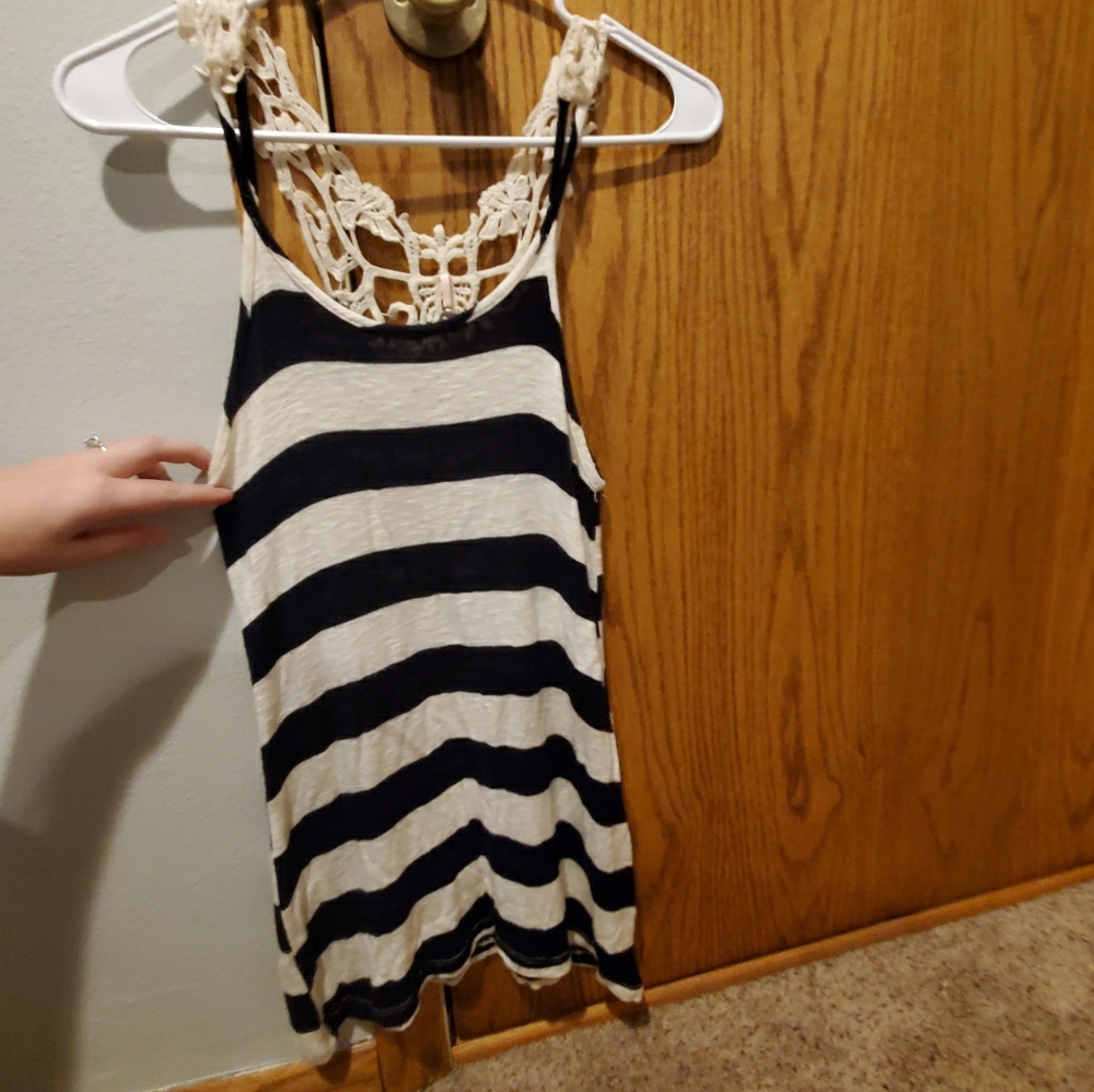 Lacey black and white striped tank top